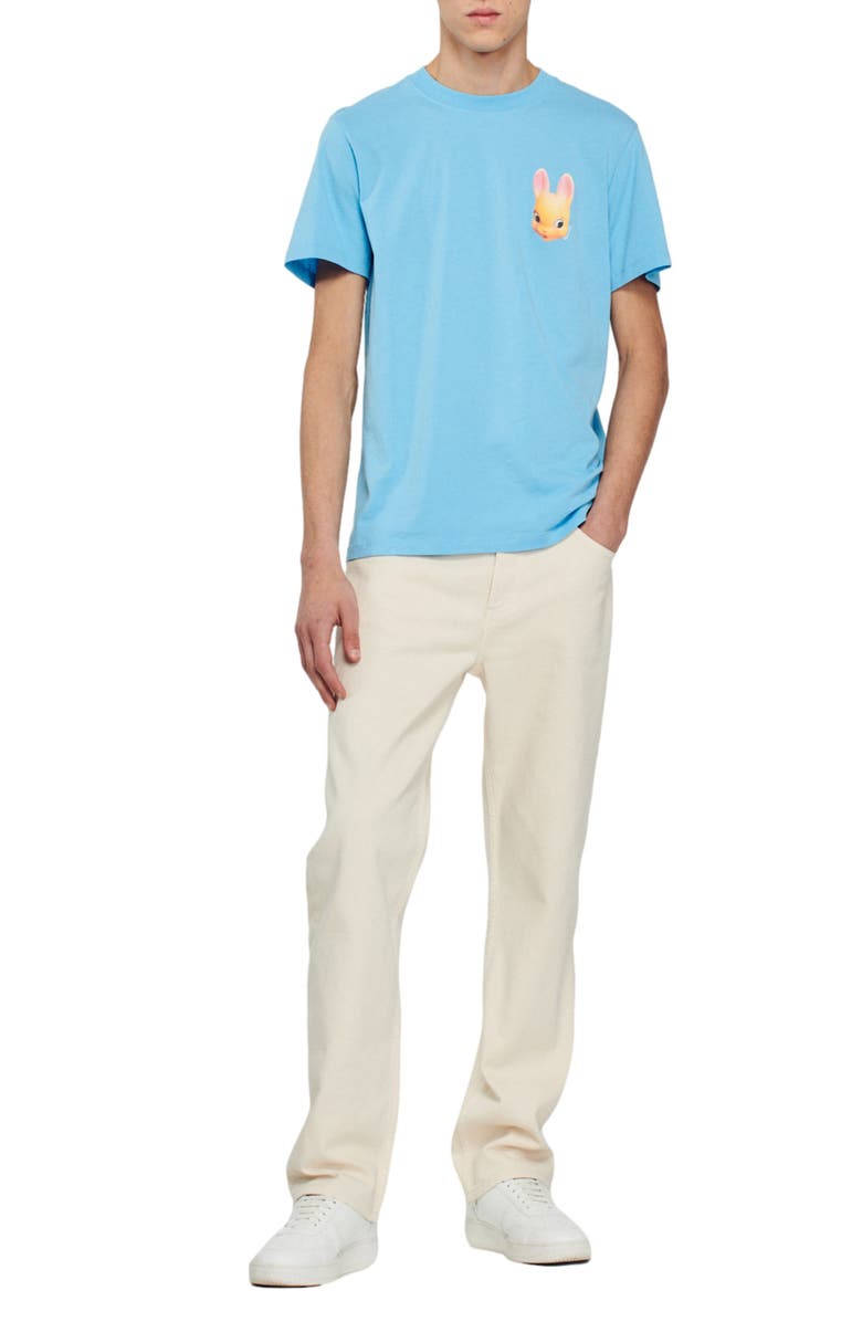SANDRO Rabbit Cotton Graphic Logo Tee, Alternate, color, Bleu Clair