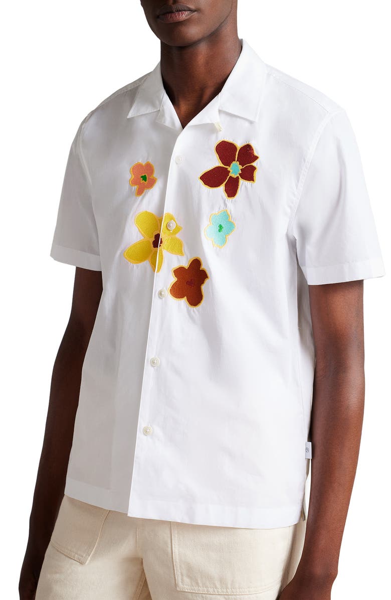 Ted Baker London Walmond Floral Appliqué Short Sleeve Cotton Button-Up Camp Shirt, Main, color,
