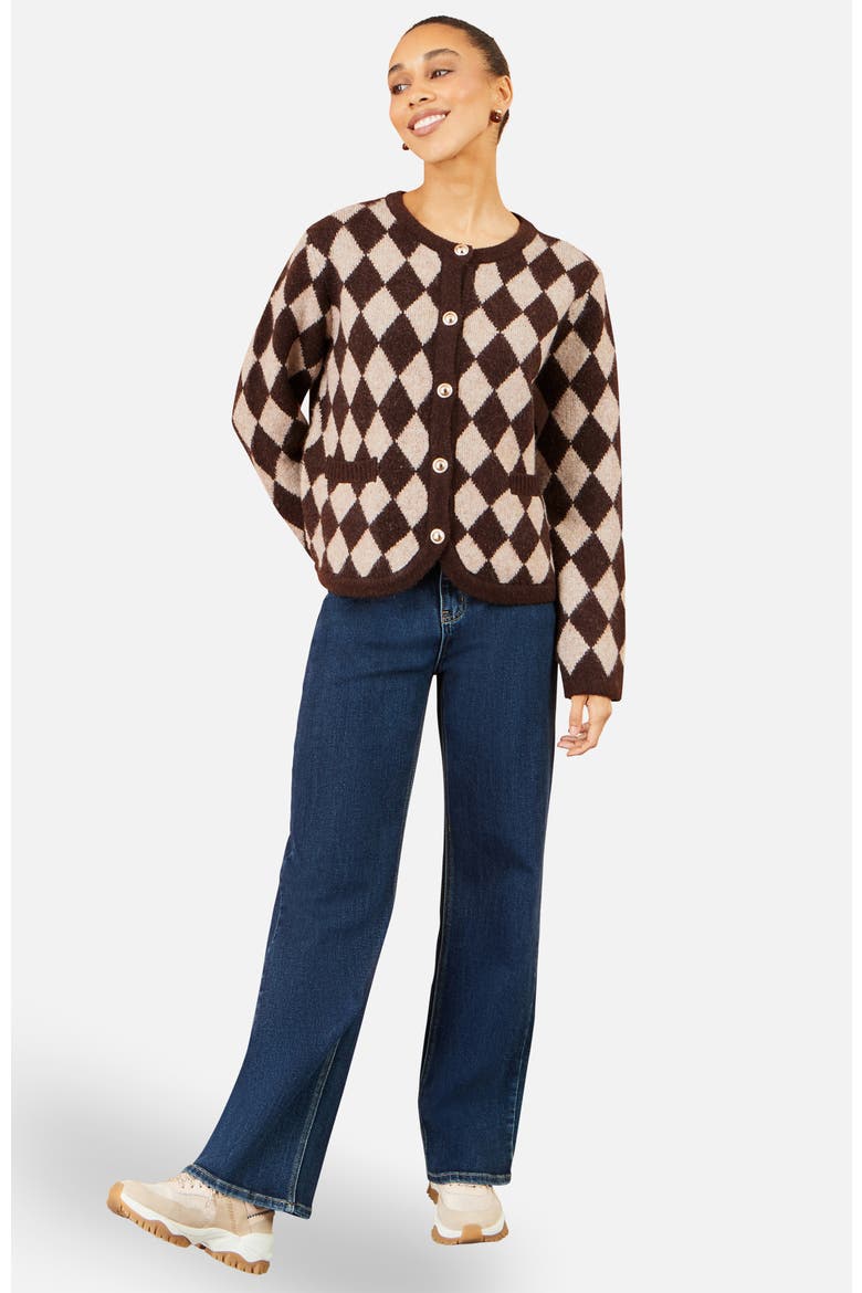 Argyll Button-Front Knit Cardigan, Alternate, color, Brown