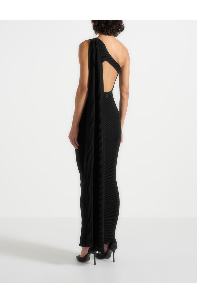 Manière De Voir Laya Asymmetric Knit Midaxi Dress With Scarf, Alternate, color, Black