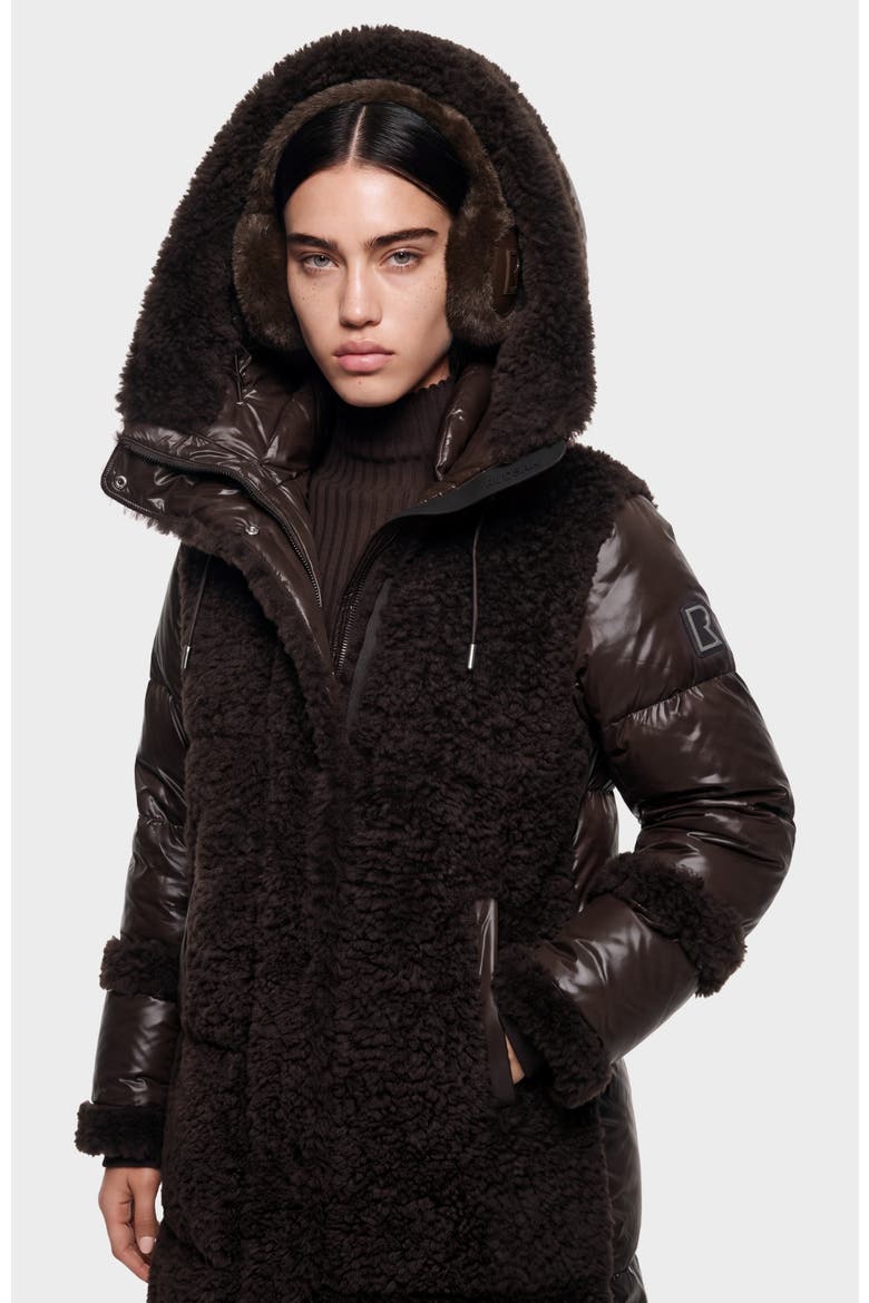Shelley Teddy & Down Puffer Coat, Alternate, color, Espresso
