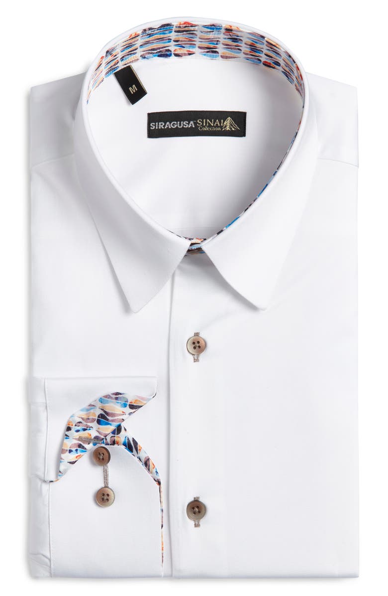Siragusa White Cotton Dress Shirt, Main, color, White