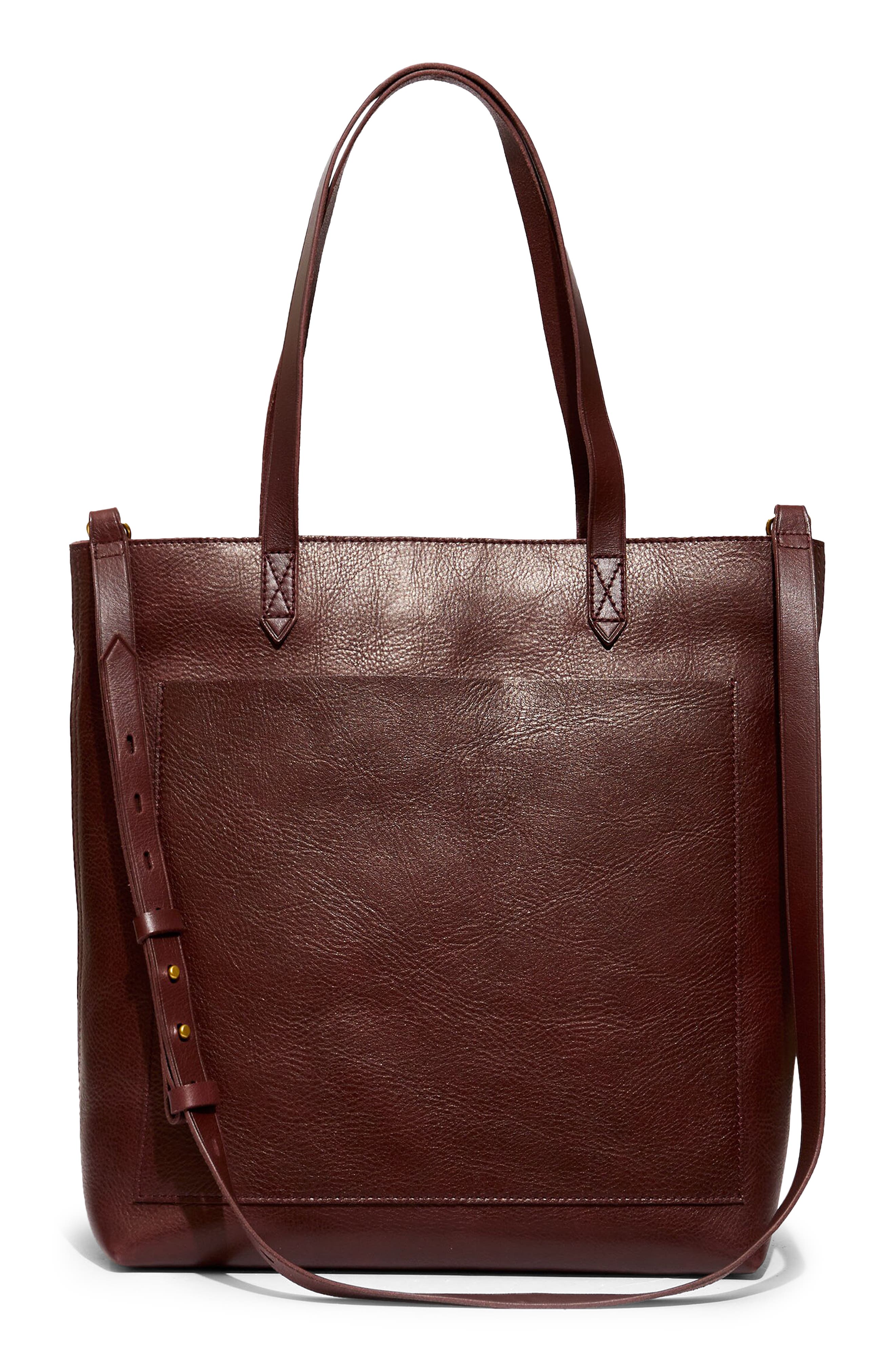 The Zip-Top Medium Transport Leather Tote, Main, color, DARK CABERNET