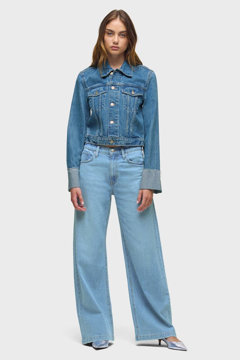 Cuffed Cropped Denim Jacket, Alternate, color, Universal