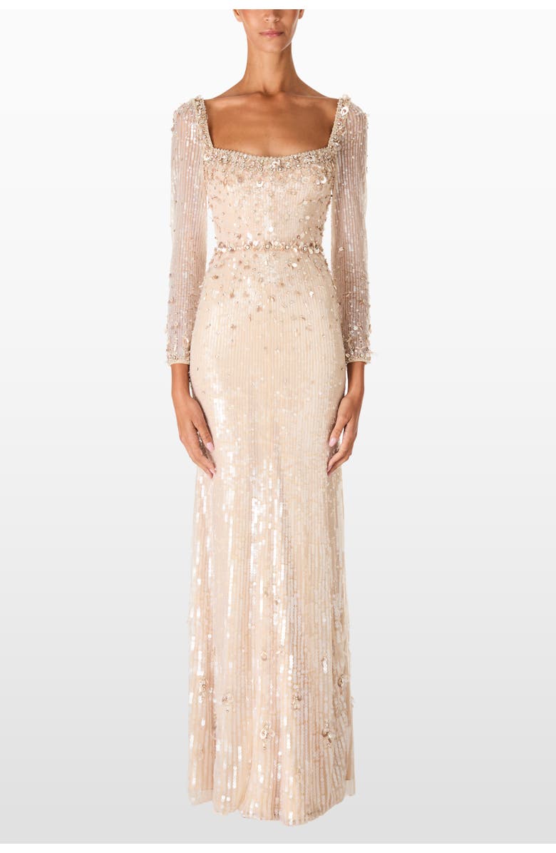 Jenny Packham Kestra Sequin-Embellished Maxi Dress, Alternate, color, Almond