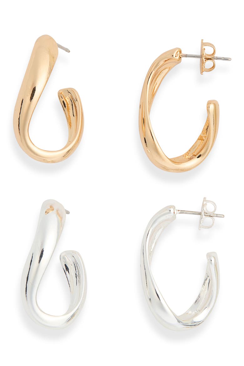 2-Pack Organic Shape Hoop Earrings, Main, color, GOLD- SILVER
