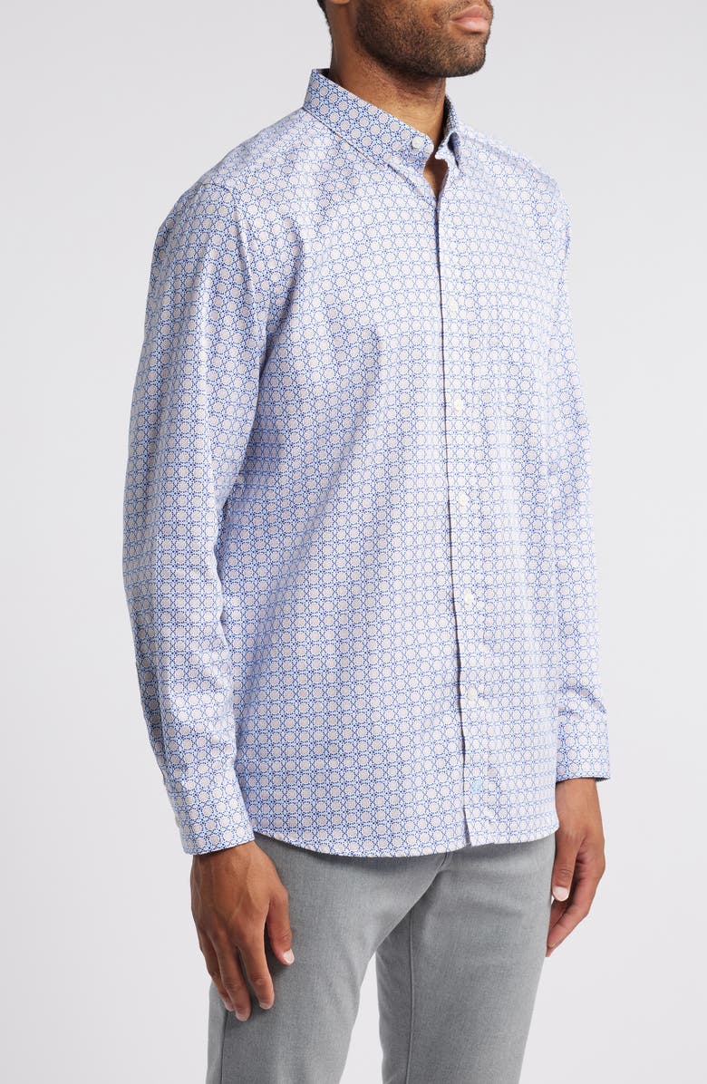 Johnston & Murphy Tile Print Button-Up Shirt, Alternate, color, Light Blue