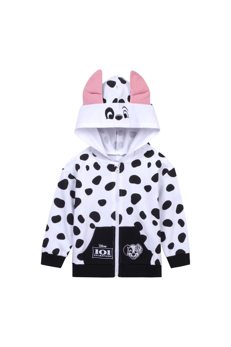 101 Dalmatians Patch Cosplay Fleece Zip-Up Hoodie, Main, color, Patch White Black