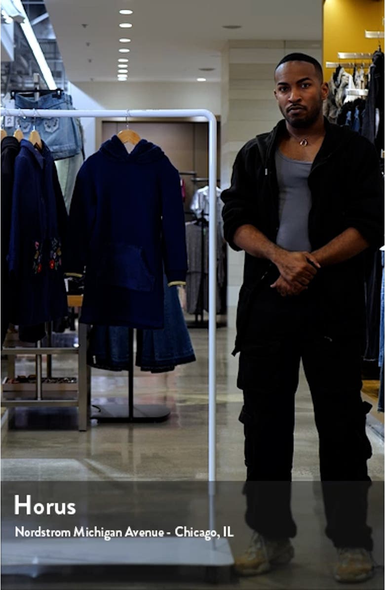 Kids' Faux Fur Accent Hooded Cotton Fleece Sweatshirt Dress, sales video thumbnail