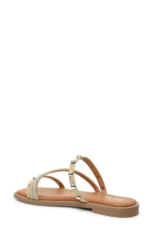Nicole Miller Strappy Stud Slide Sandal In Beige Raffia