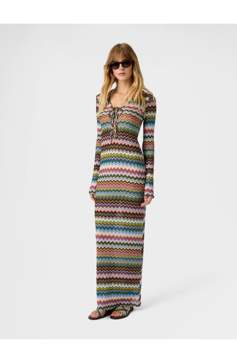 Missoni Long Cover-up In Lamé Viscose With Pixel-effect Zigzag Pattern, Alternate, color, Black & Multicoloured