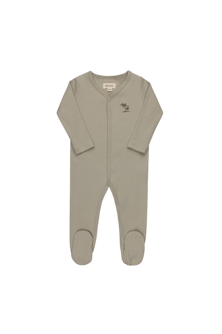 Embroidered Palm Trees Collection - Baby Boy Footie, Main, color, Sage