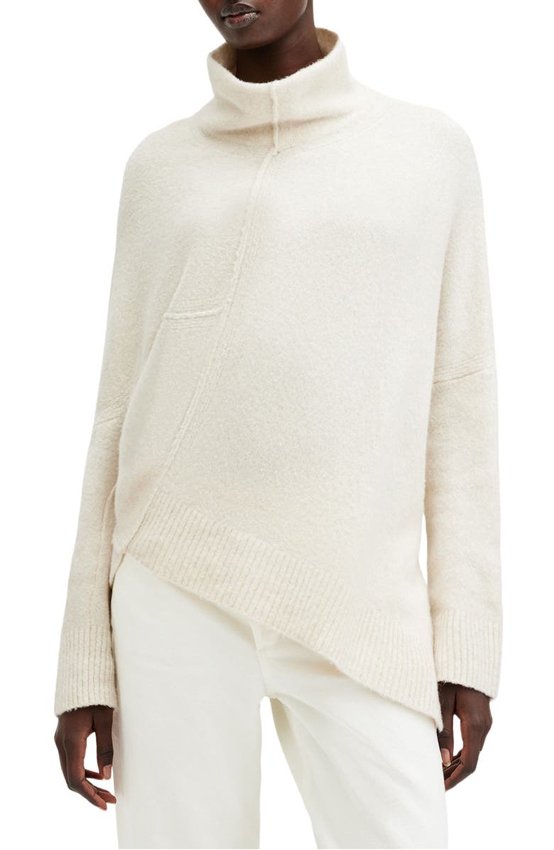 AllSaints Lock Roll Neck Asymmetric Sweater, Main, color, Chalk White