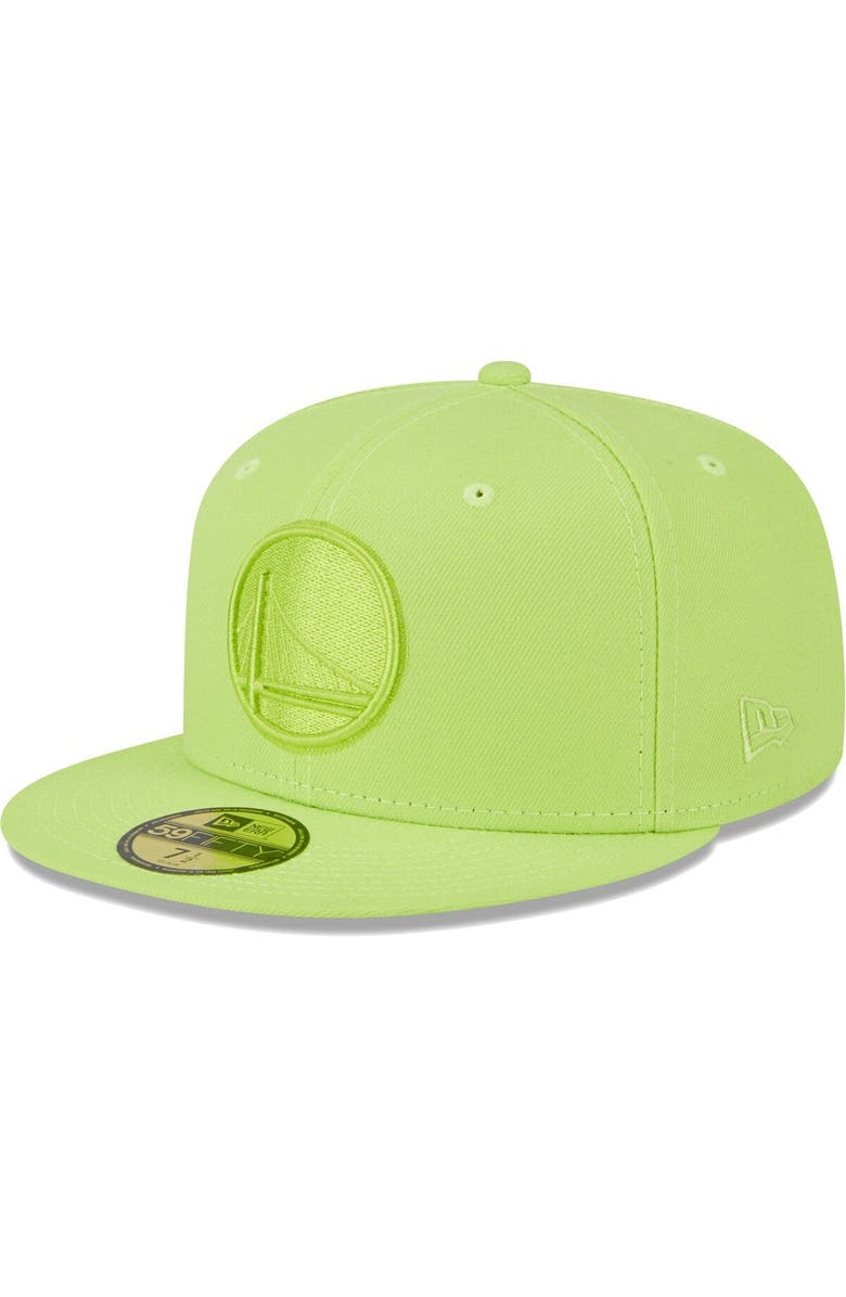 New Era Men's New Era Neon Green Golden State Warriors Spring Color Pack 59FIFTY Fitted Hat, Main, color, 