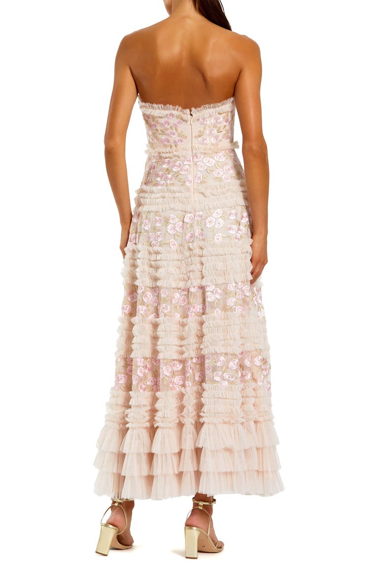 Floral Embroidered Strapless Ruffle Midi Dress, Alternate, color, Blush Multi