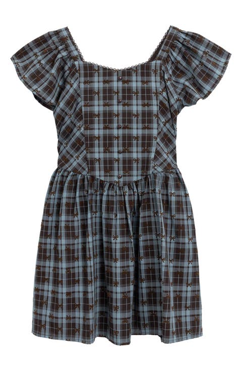 Kids' Flocked Plaid Drop Waist Dress