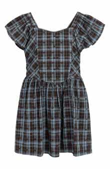 Kids' Flocked Plaid Drop Waist Dress
