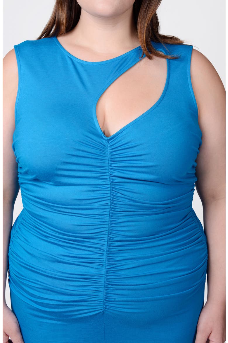 Sarah Cutout Asymmetric Shirred Dress, Alternate, color, BLUE