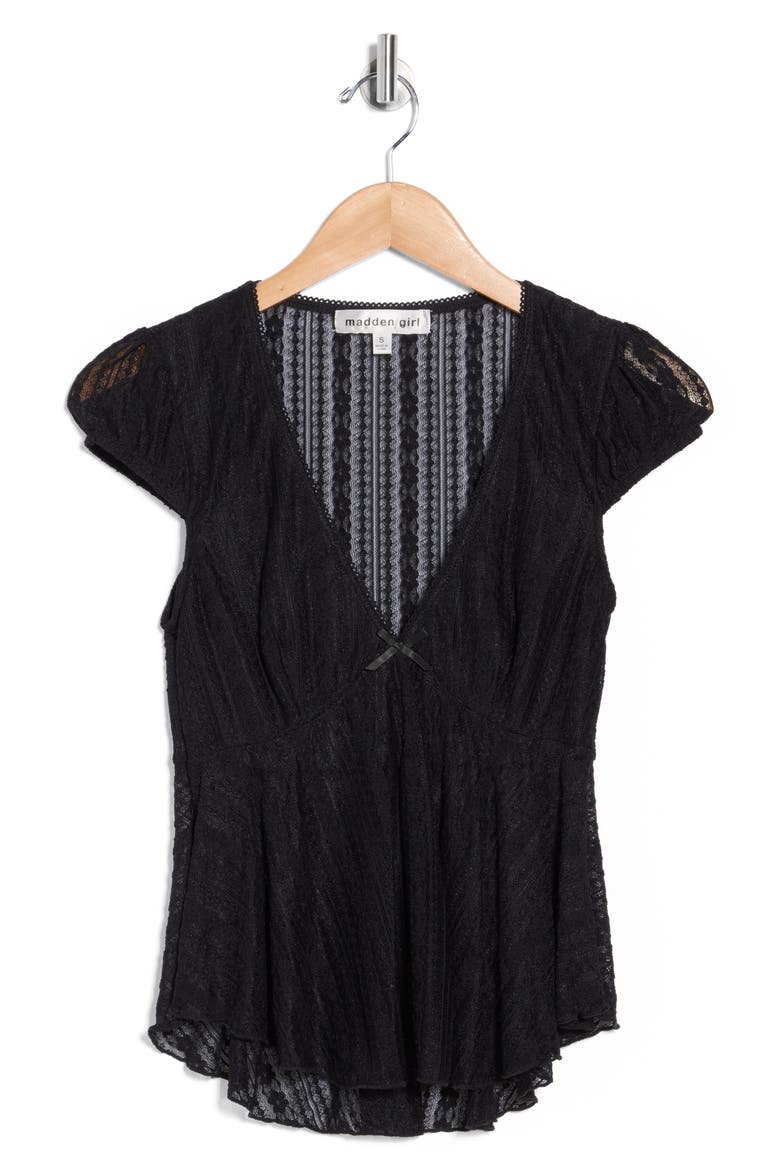 Cap Sleeve Lace Babydoll Top, Alternate, color, BLACK