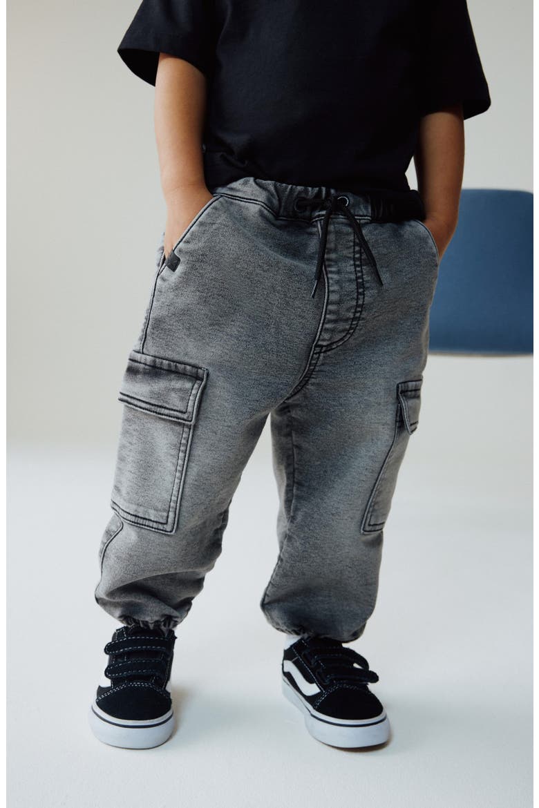 Kids' Baggy Jersey Cargo Joggers, Alternate, color, BLACK