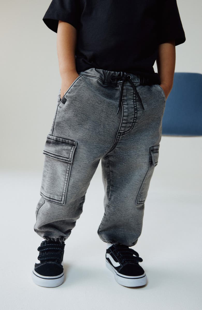 NEXT Kids' Baggy Jersey Cargo Joggers, Alternate, color, Black