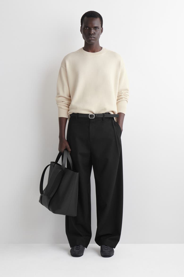 Knitted Cotton Crew-Neck Sweater, Alternate, color, CREAM