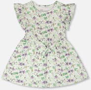 Deux par Deux Jersey Flutter Sleeves Flowers Dress