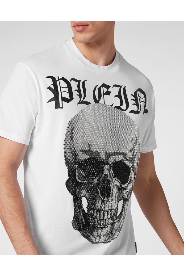 T-Shirt Round Neck Ss With Crystals Skull Men, Alternate, color, white
