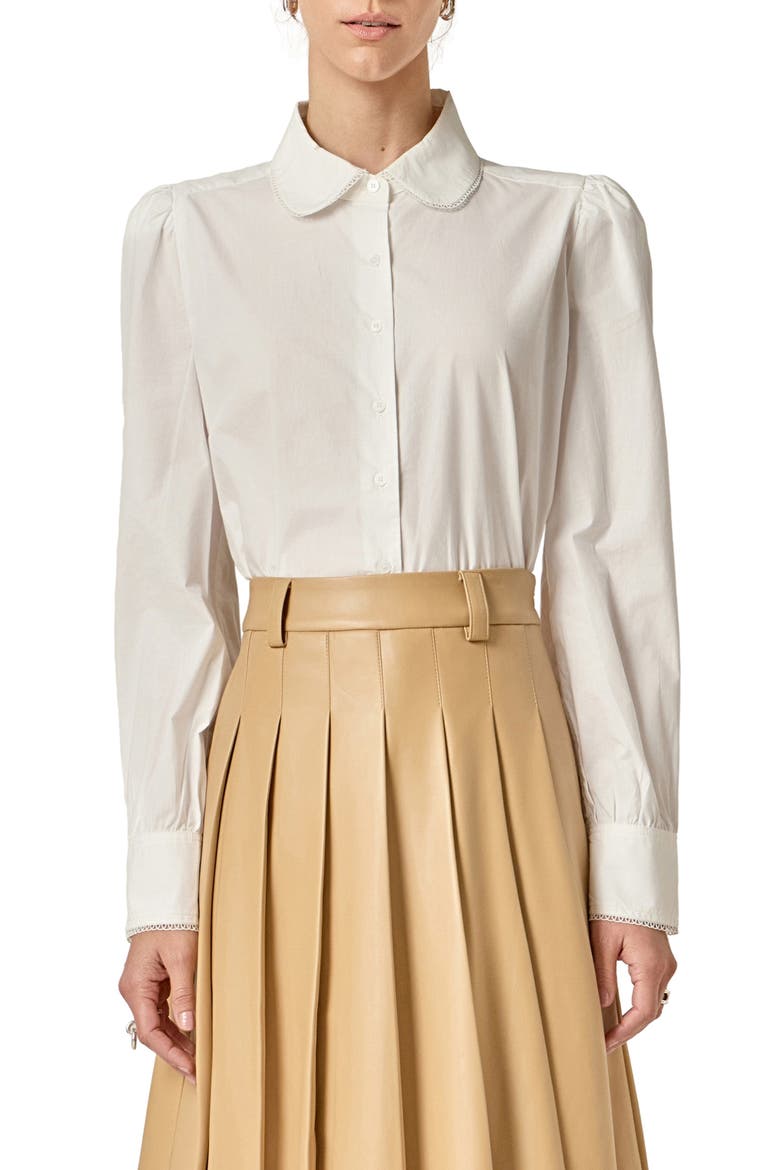Lace Trim Button-Up Shirt, Main, color, WHITE