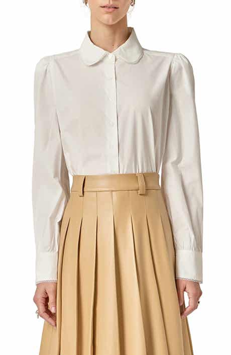 English Factory Lace Trim Button-Up Shirt