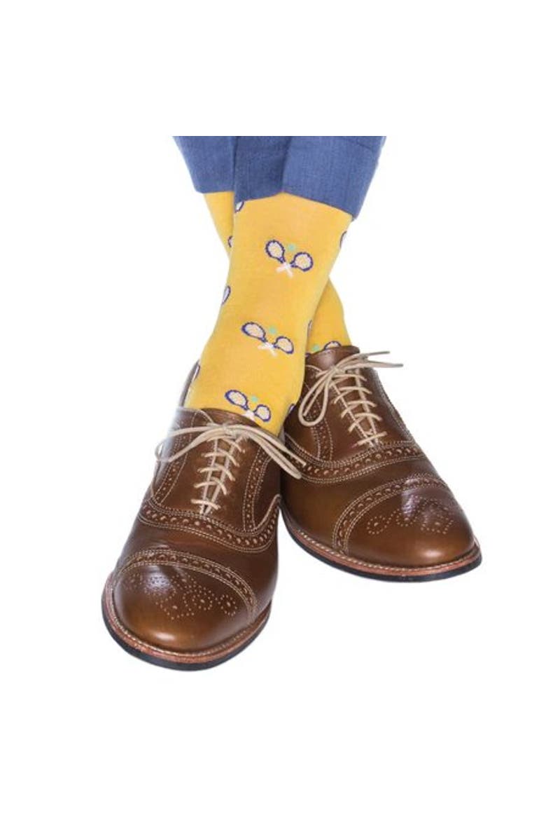 The Rally Tennis Novelty Mercerized Cotton Mid-Calf Socks, Alternate, color, Yellow