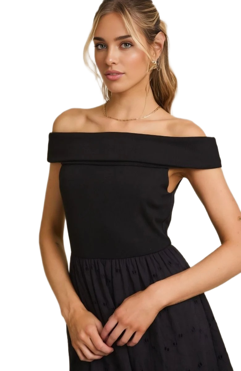 Knit and Lounge Elegant Off-Shoulder Midi Dress with Textured Skirt Detail, Alternate, color,