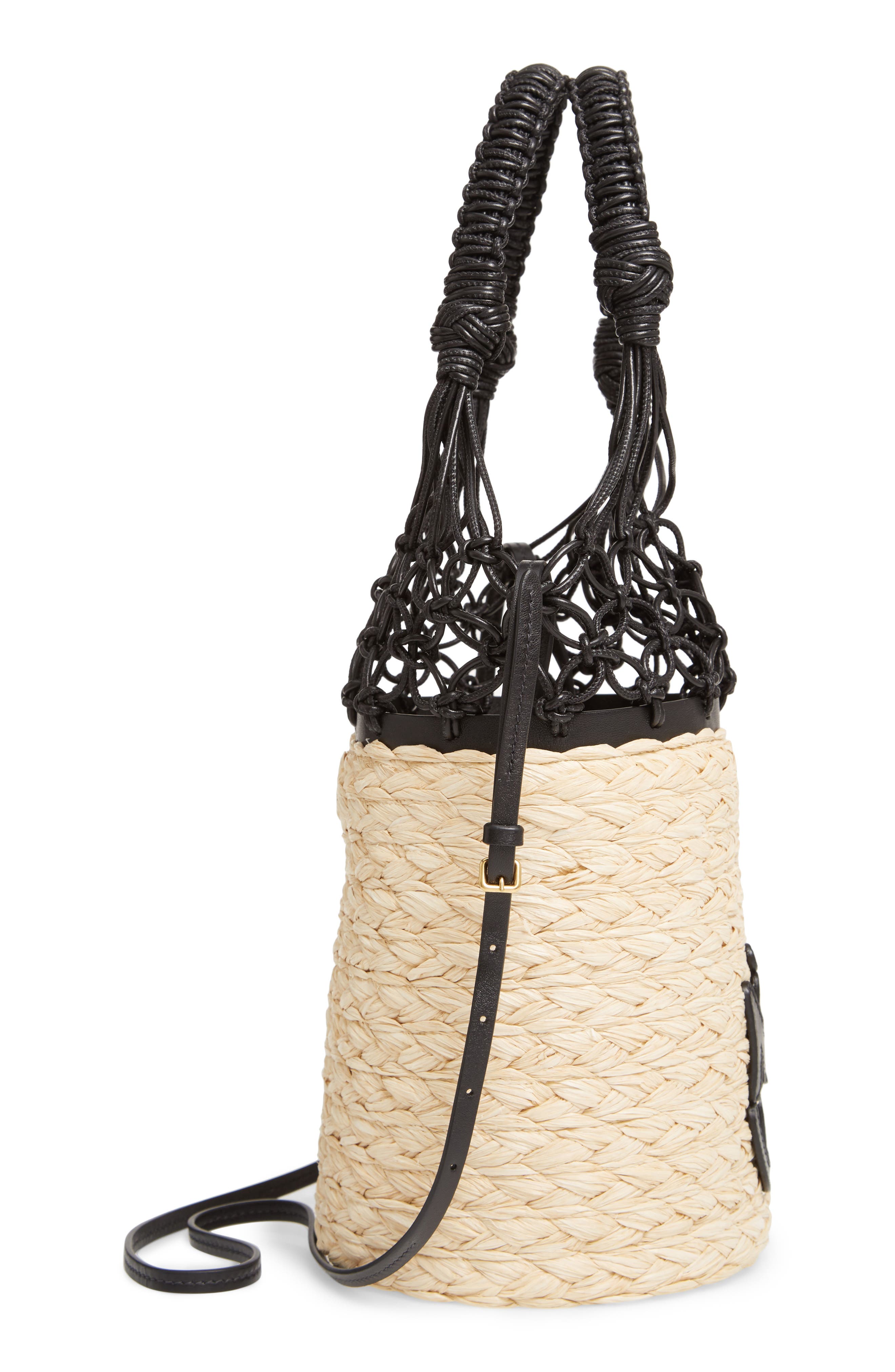 Miu Miu Woven Leather & Straw Bucket Bag, Alternate, color, 