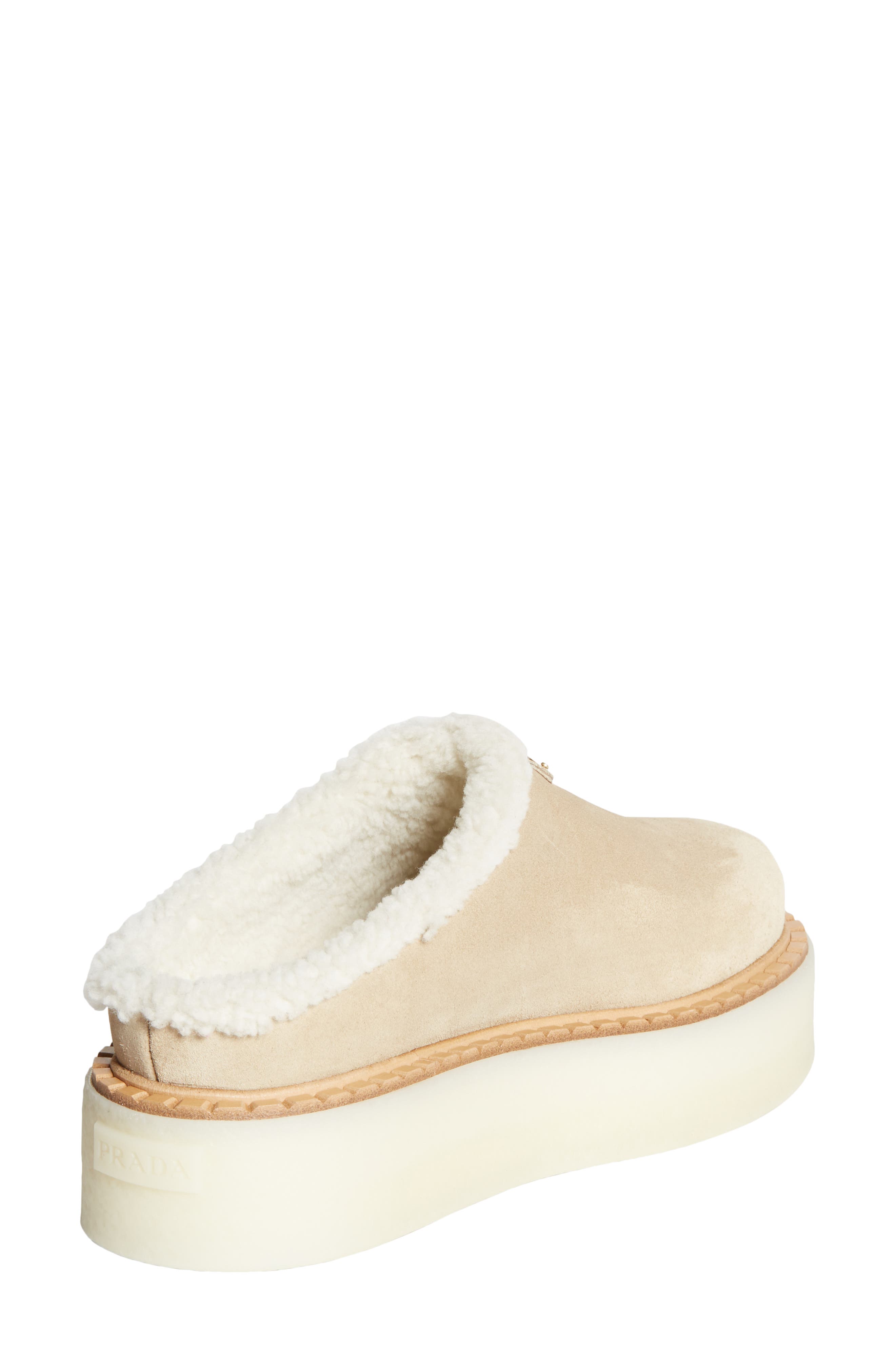 Prada Evolve Genuine Shearling Clog, Alternate, color, Ecru