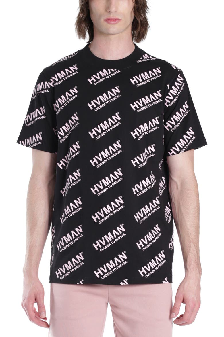 Cotton Logo Print T-Shirt, Main, color, BLACK/ DUSTY PINK