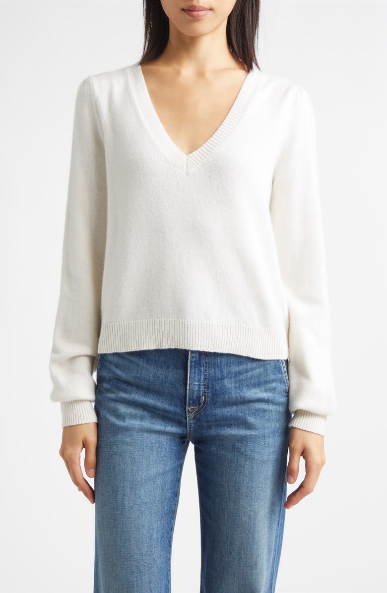 Derek Lam 10 Crosby Penina Wool & Cashmere V-Neck Sweater, Main, color, Snow White
