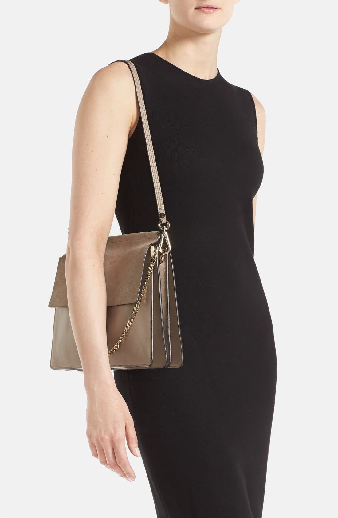 'Faye' Leather & Suede Shoulder Bag, Alternate, color, MOTTY GREY