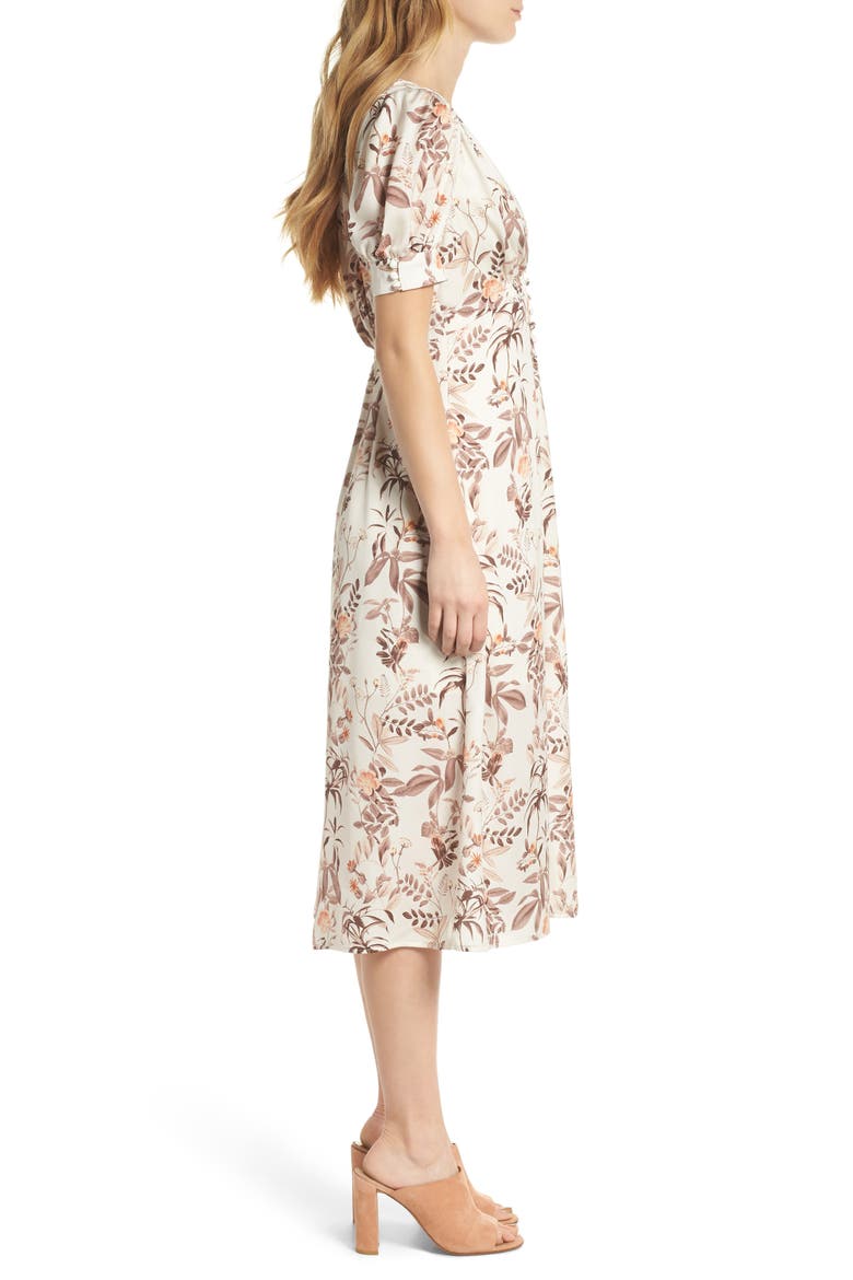 Lauren Botanical Garden Print Midi Dress (Nordstrom Exclusive), Alternate, color, BEIGE/ ORANGE
