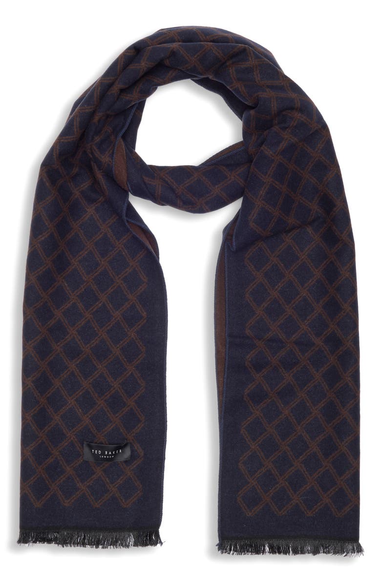 Ted Baker London Diamond Lattice Silk Reversible Scarf, Main, color, Blue