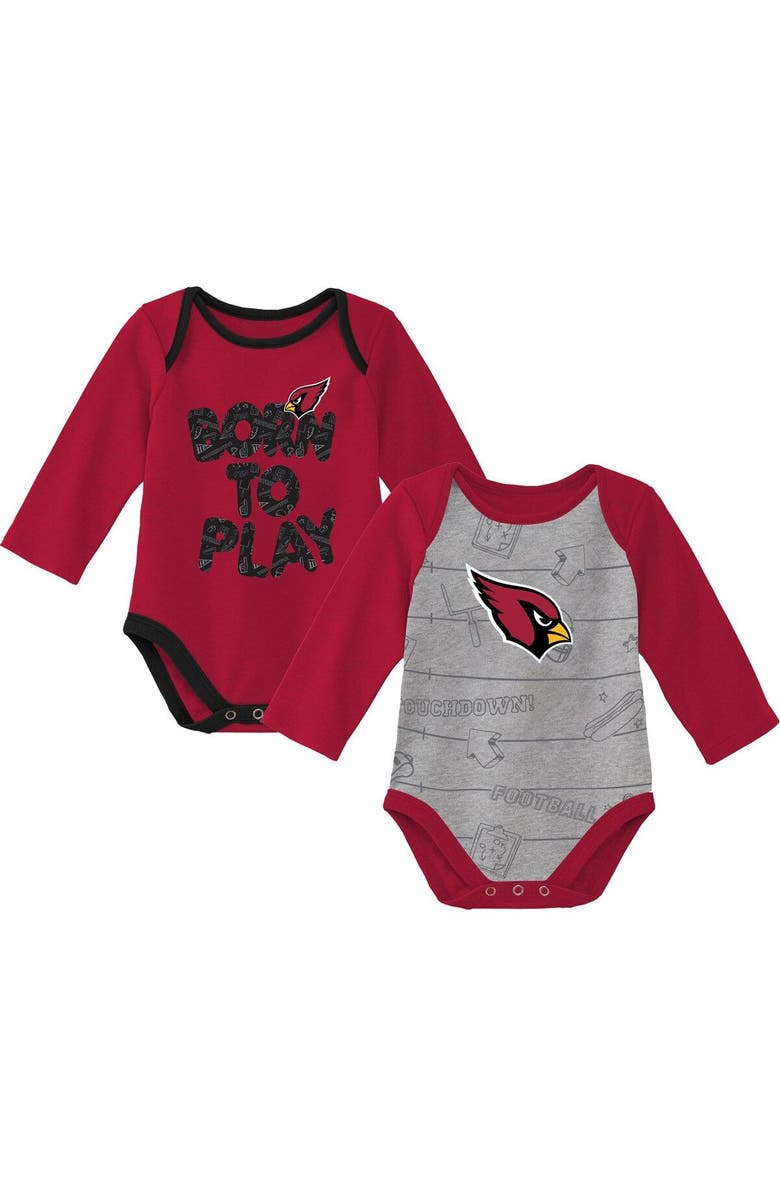 Outerstuff Newborn & Infant Cardinal/Heathered Gray Arizona Cardinals Born To Win Two-Pack Long Sleeve Bodysuit Set, Main, color, Cardinal