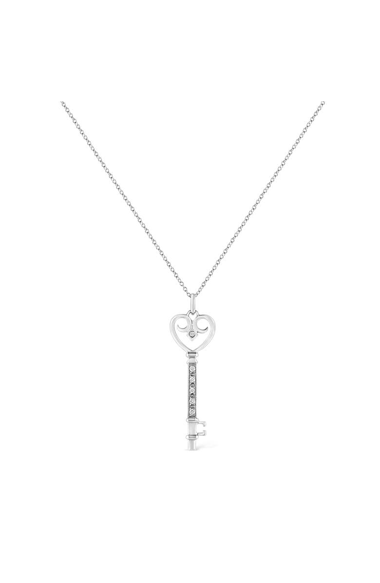 Haus of Brilliance Silver Pave and Bezel-Set Diamond Accent Key Heart and Lock Pendant Necklace, Alternate, color, White