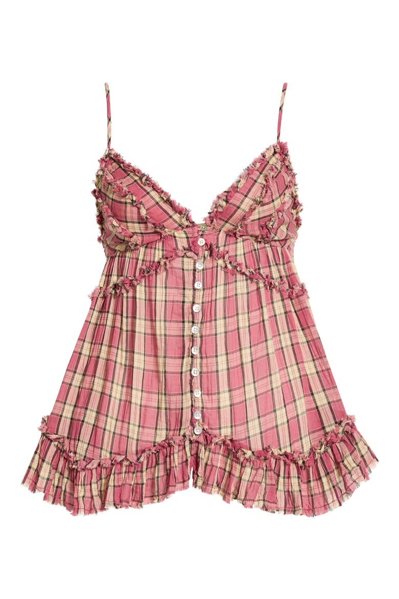 Clara Mix Print Ruffle Trim Top, Alternate, color, RED CHECK