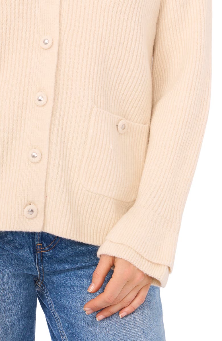 CeCe Ruffle Cuff Cardigan, Alternate, color, Birch