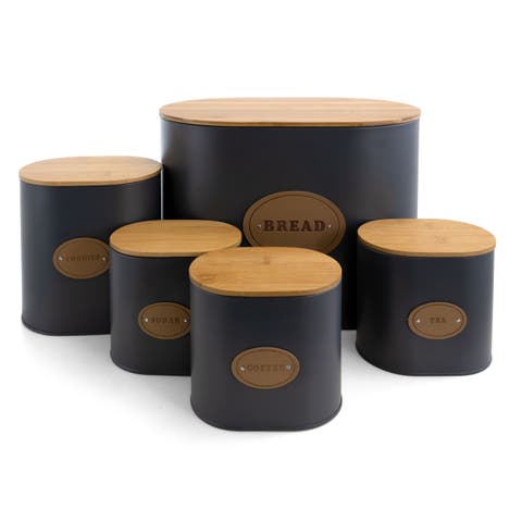 Kitchen Food Storage and Organization 5 Piece Canister Set with Wood Lids