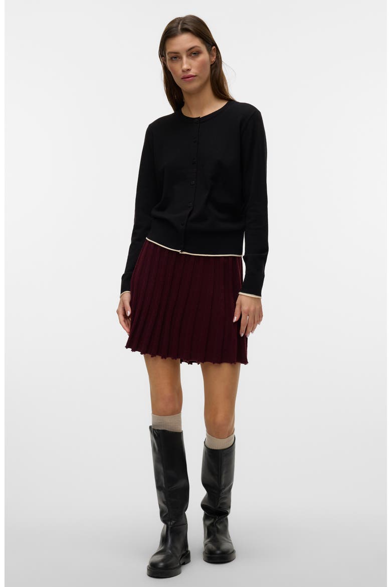 Marina Pleated Knit Skater Miniskirt, Alternate, color, WINE TASTING DETAIL