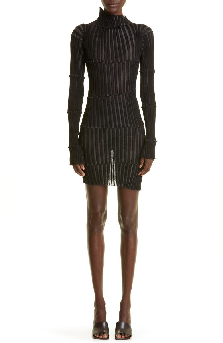 A. Roege Hove Alice Broken Ribbing Sheer Long Sleeve Cotton Blend Minidress, Main, color,