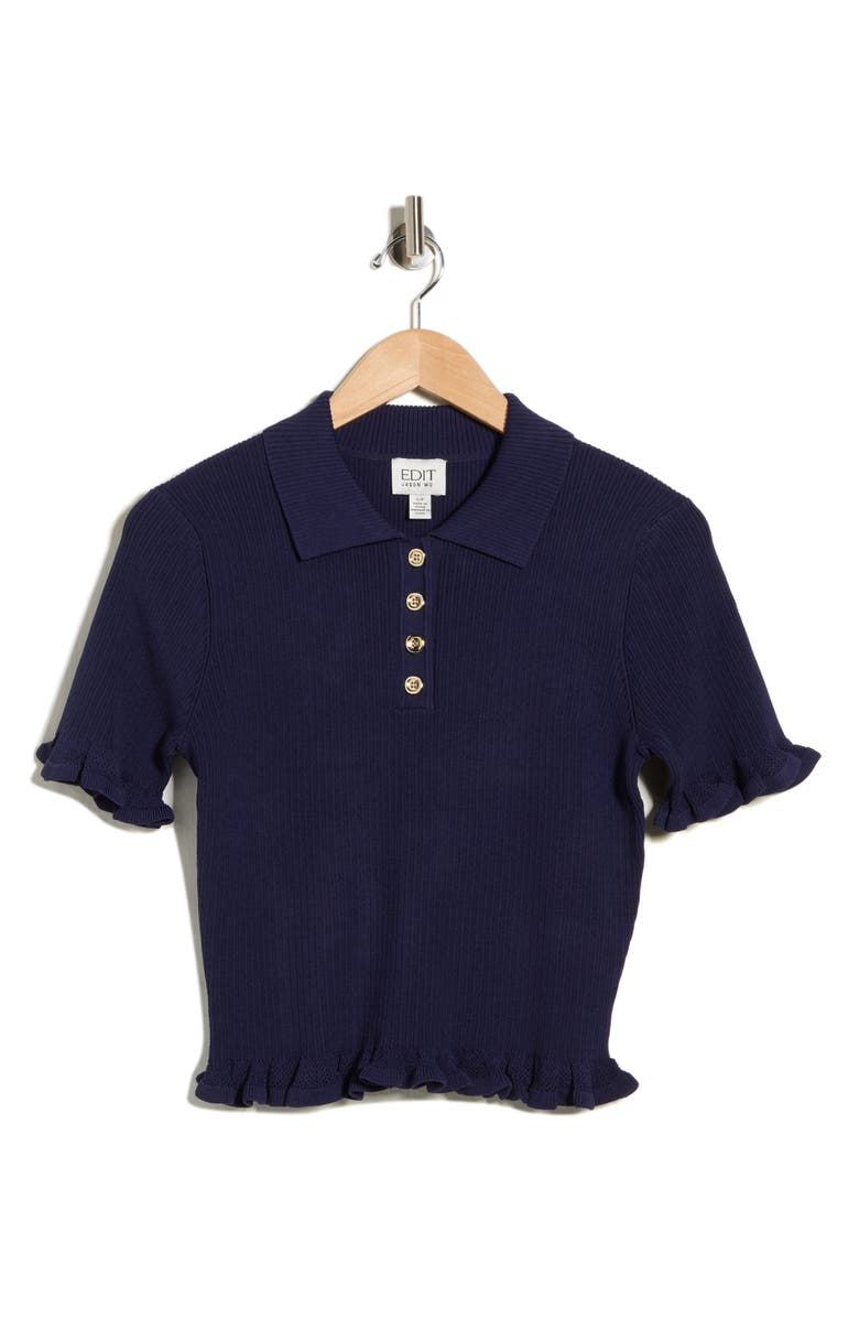 EDIT by JASON WU Pointelle Knit Polo, Alternate, color, Navy