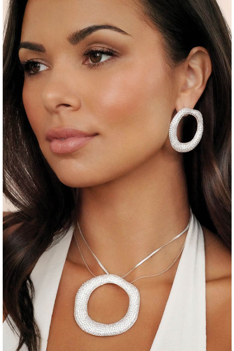Pavé Cubic Zirconia Open Circle Pendant Necklace, Alternate, color, SILVER
