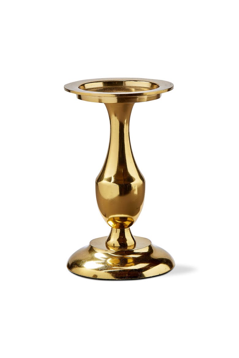 Gold Cast Aluminum Stella Large Pillar Candle Holder, Main, color, Yellow