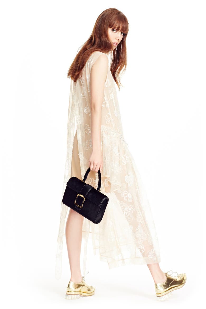 Tinsel Embroidered Button Front Chiffon Dress, Alternate, color, NUDE